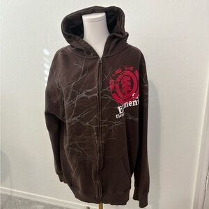 Y2K Vintage Element Dark Brown Hoodie with Bold Red Logo